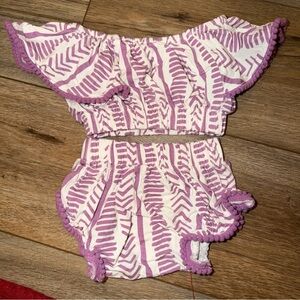 Kate Quinn baby sunsuit set in a lilac small leaf bamboo 0-3 months